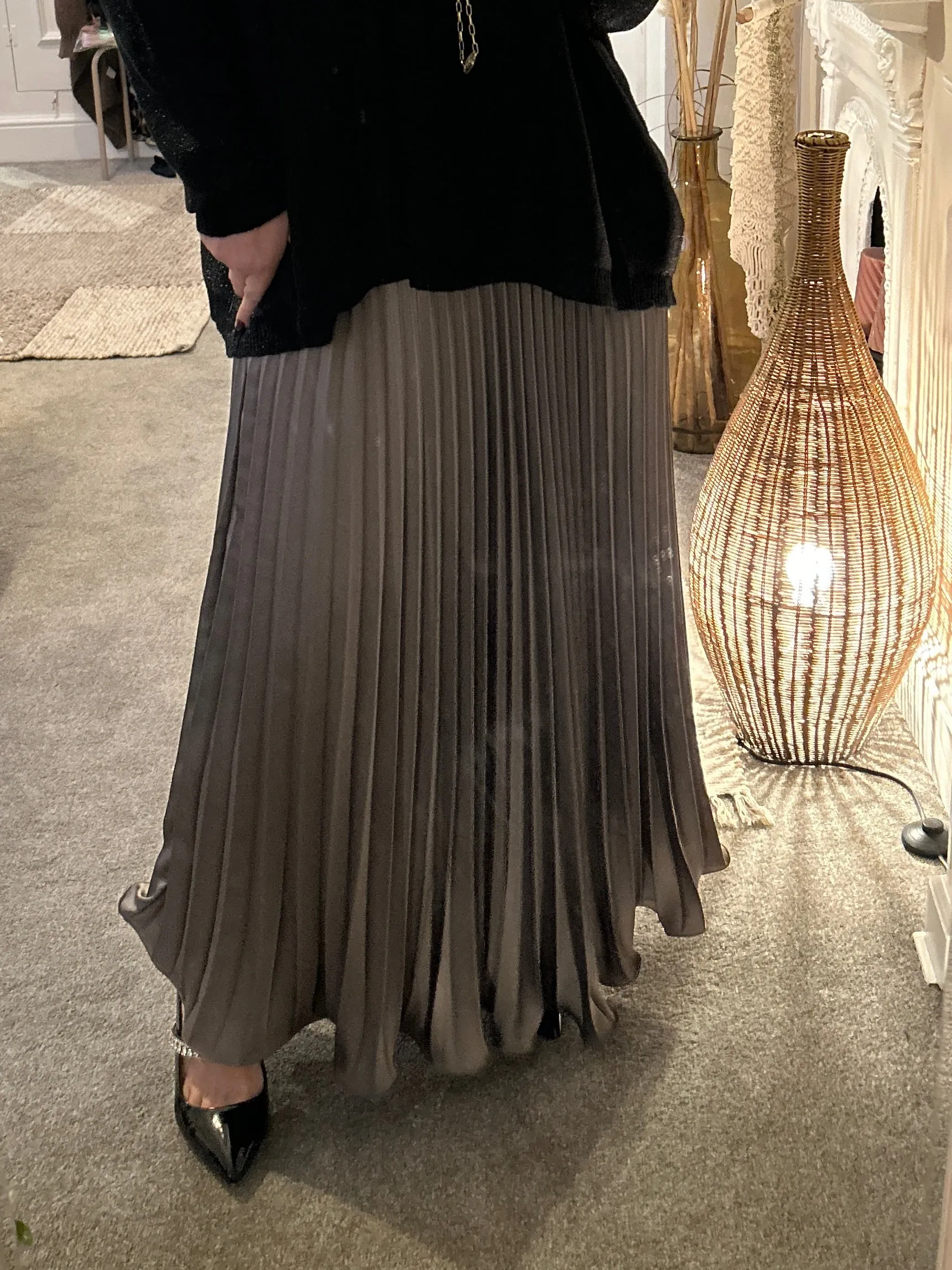 The liqui Pleat Satin Skirt with Elastic Waist