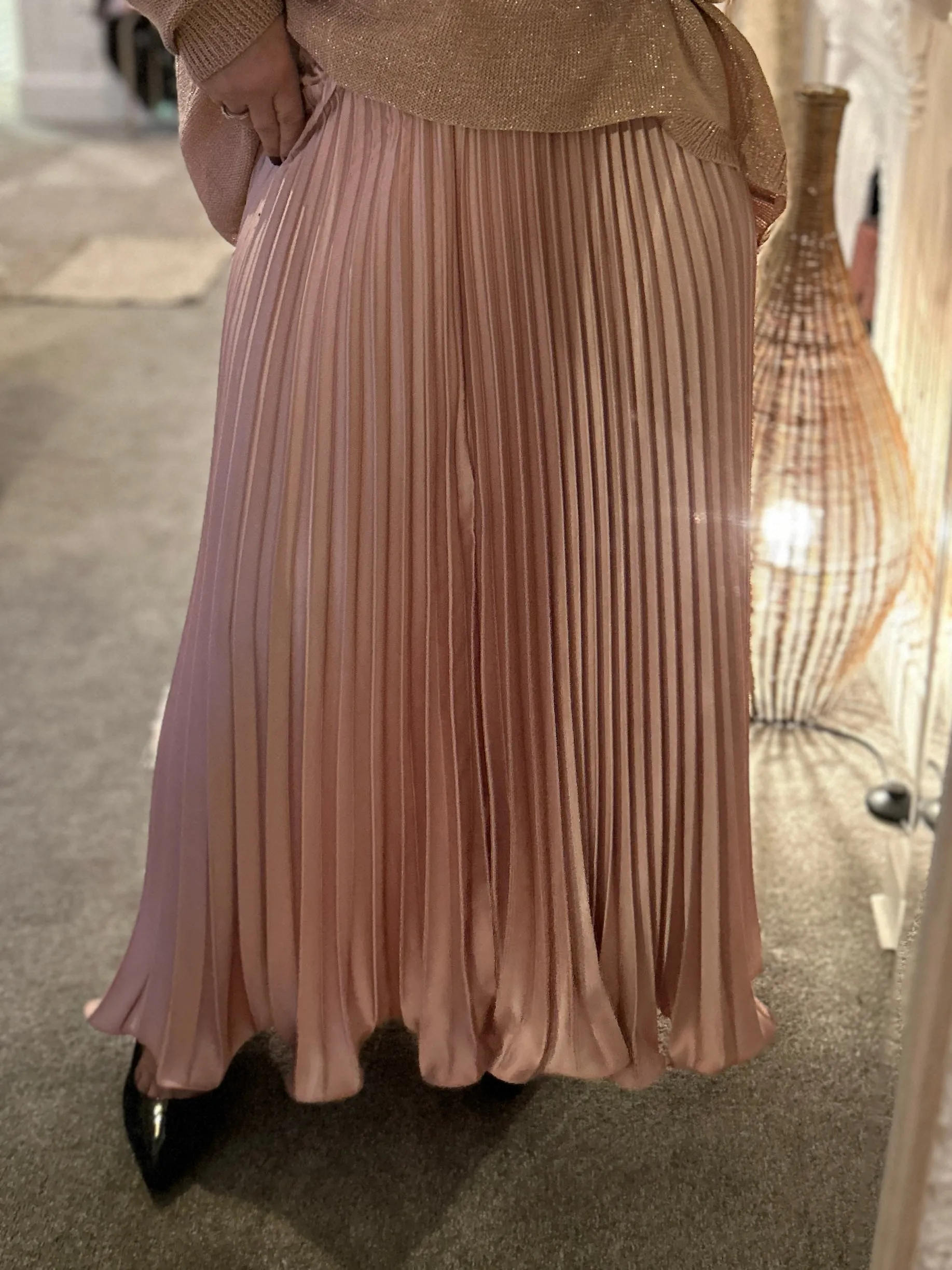 The liqui Pleat Satin Skirt with Elastic Waist