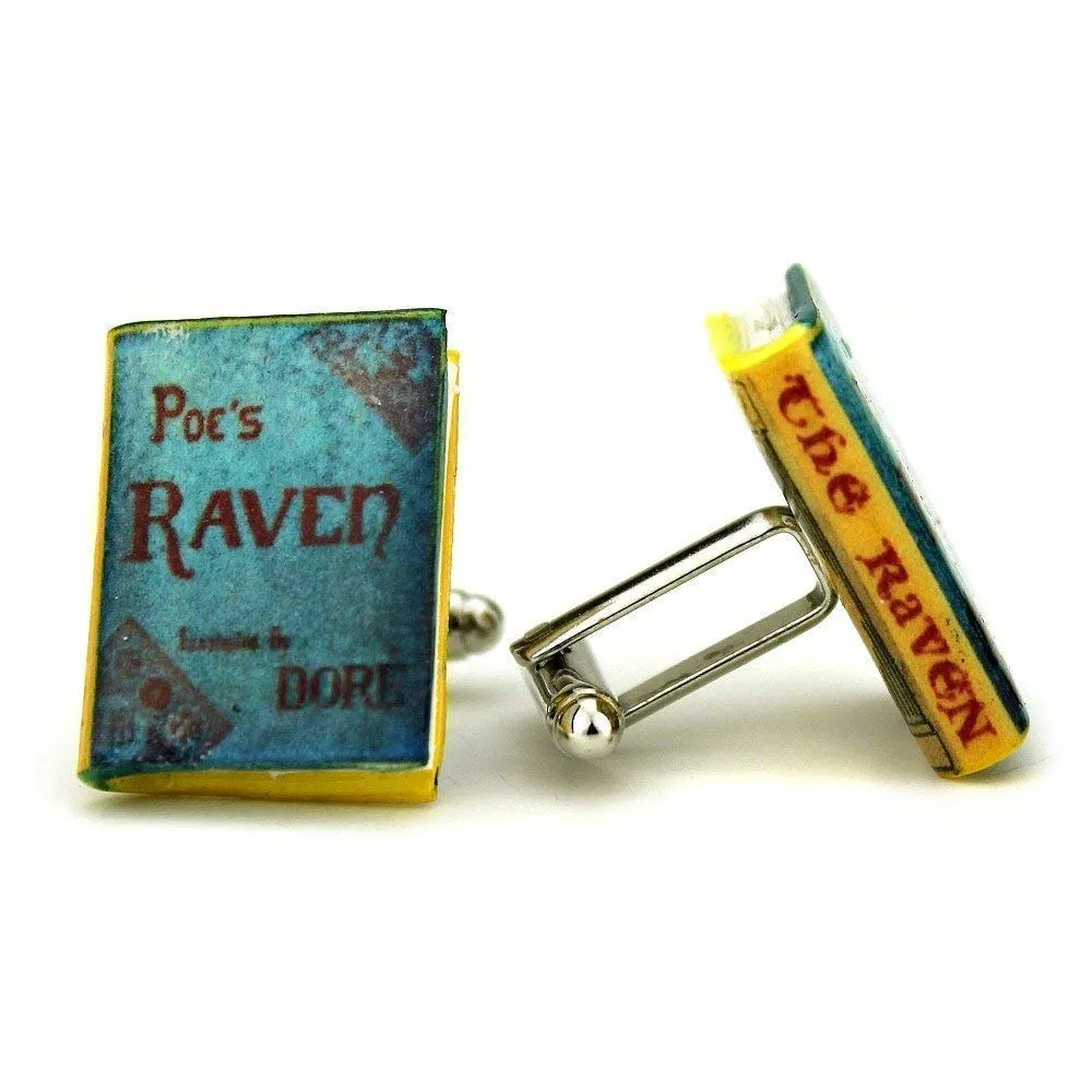 The Raven Edgar Allan Poe Clay Mini Book Cufflinks Novelty Pair Set Double Sided Blank Adapter