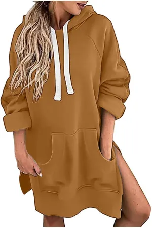 The Warmy Oversized Hoodie Dress, Warmy Hoodies for Women, Women's Casual Pullover Long Sleeve Split Hem