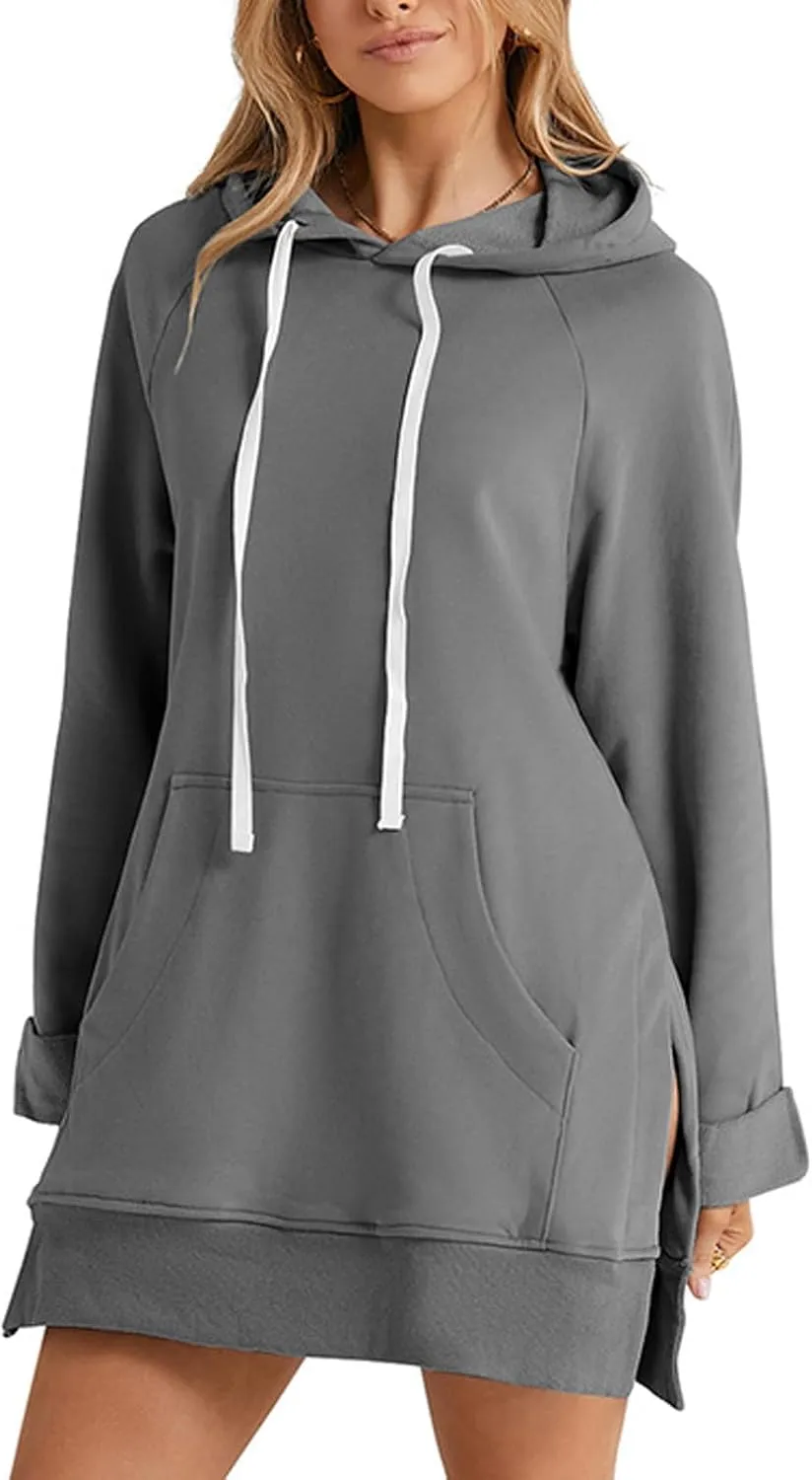 The Warmy Oversized Hoodie Dress, Warmy Hoodies for Women, Women's Casual Pullover Long Sleeve Split Hem