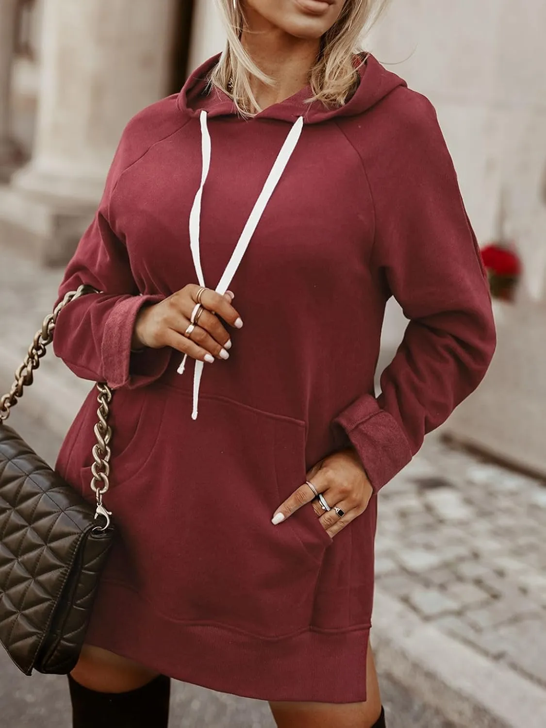 The Warmy Oversized Hoodie Dress, Warmy Hoodies for Women, Women's Casual Pullover Long Sleeve Split Hem