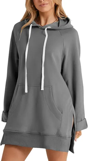 The Warmy Oversized Hoodie Dress, Warmy Hoodies for Women, Women's Casual Pullover Long Sleeve Split Hem