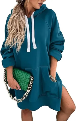 The Warmy Oversized Hoodie Dress, Warmy Hoodies for Women, Women's Casual Pullover Long Sleeve Split Hem
