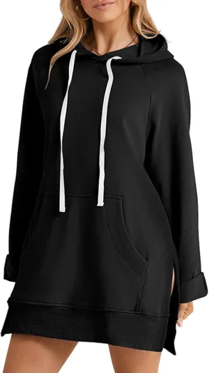 The Warmy Oversized Hoodie Dress, Warmy Hoodies for Women, Women's Casual Pullover Long Sleeve Split Hem