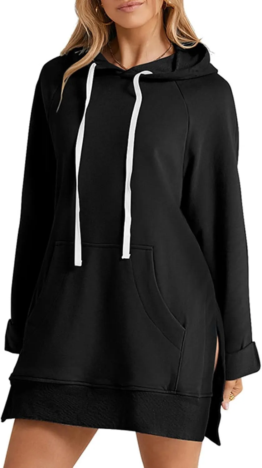 The Warmy Oversized Hoodie Dress, Warmy Hoodies for Women, Women's Casual Pullover Long Sleeve Split Hem