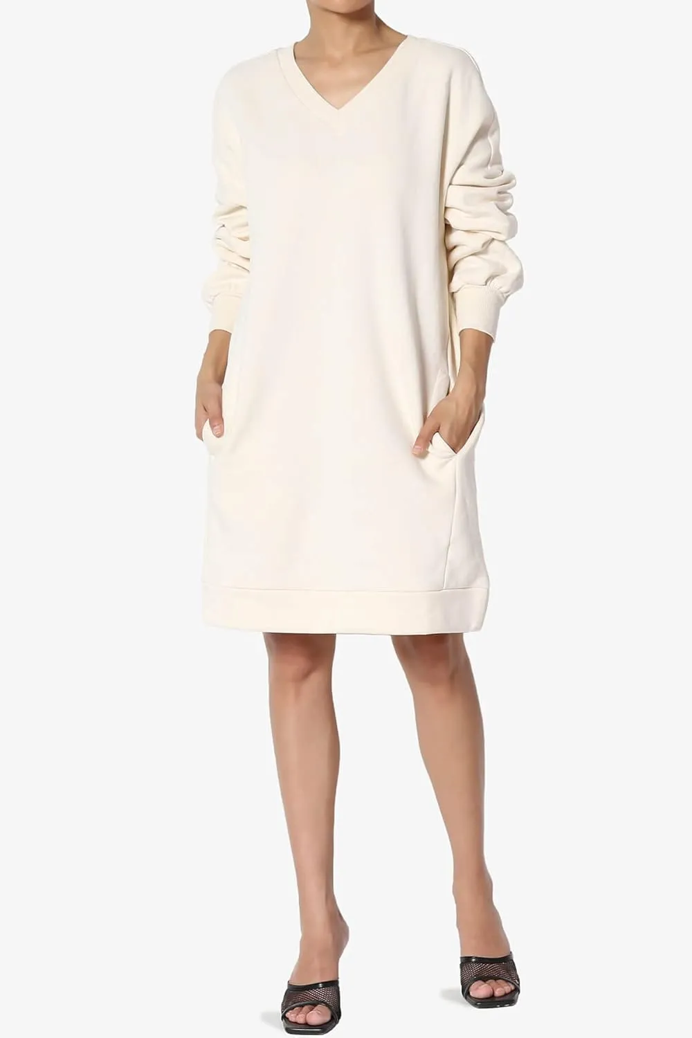 TheMogan Women's S~3X Casual Oversized Fleece Sweatshirts Loose Pullover Tunic Mini Dress
