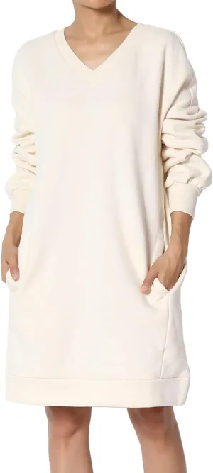 TheMogan Women's S~3X Casual Oversized Fleece Sweatshirts Loose Pullover Tunic Mini Dress