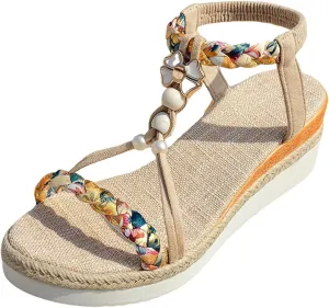 Thick Soled Wedge Heeled Women's Spring And Summer Shoes Fashion Casual Bohemian Hollow Braided Cute Comfy Heels Women