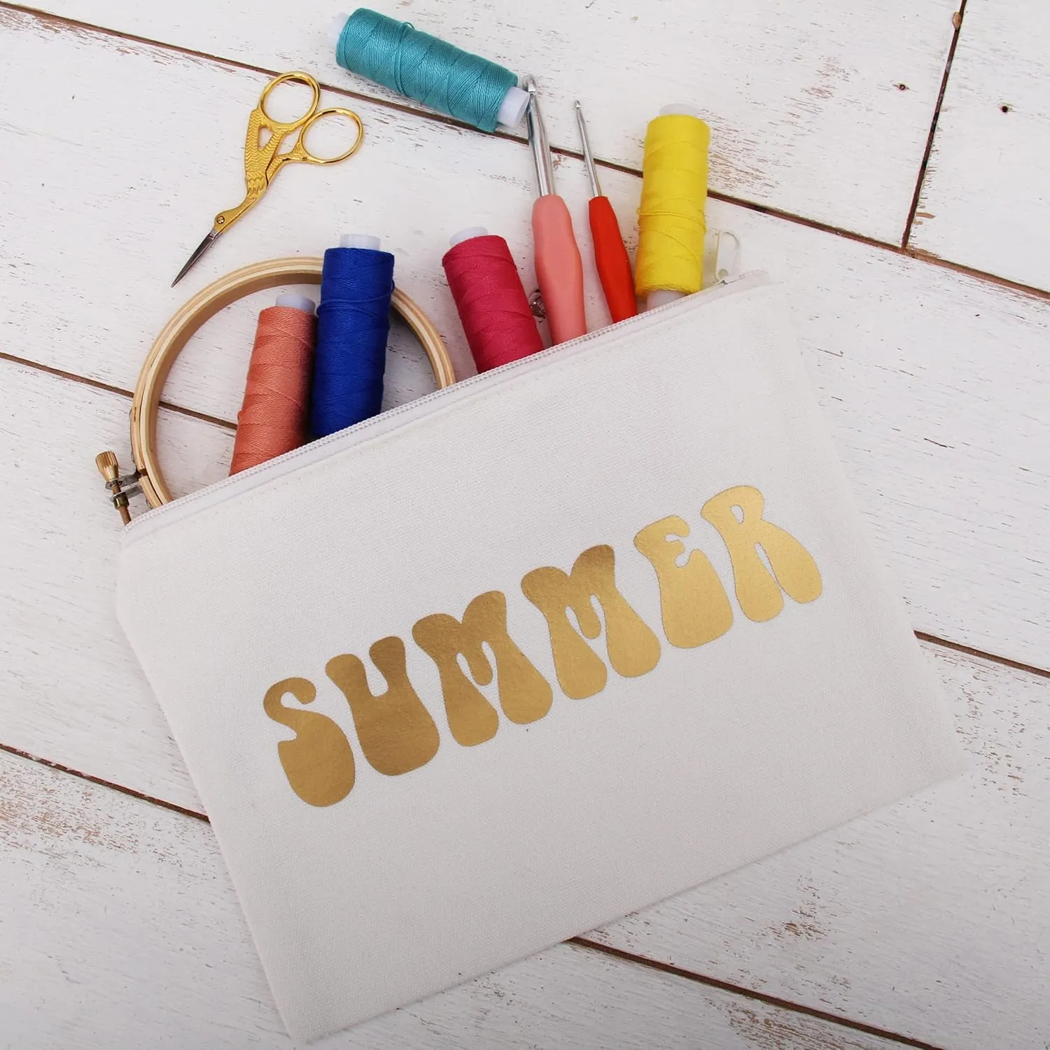 Threadart 3 Pack Canvas Pencil Pouch Natural with Zipper For Organization, Small Tools, Makeup Organizer Bag - 100% Cotton Canvas Heavy Duty 7" x 9.25"
