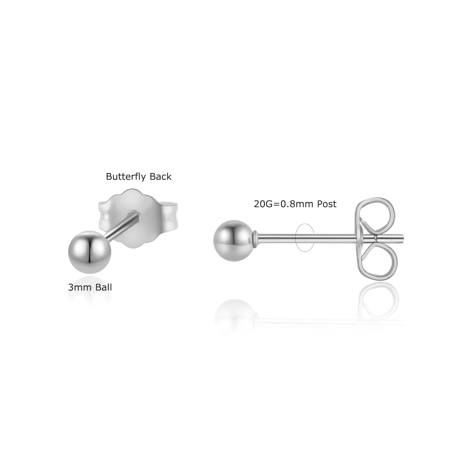Tiny 3mm Ball Stud Earrings for Women,Dainty Mini Ball Earrings for Cartilage Helix Earlobe Piercing 316L Surgical Stainess Steel Hypoallergenic (3mm Ball, Silver)