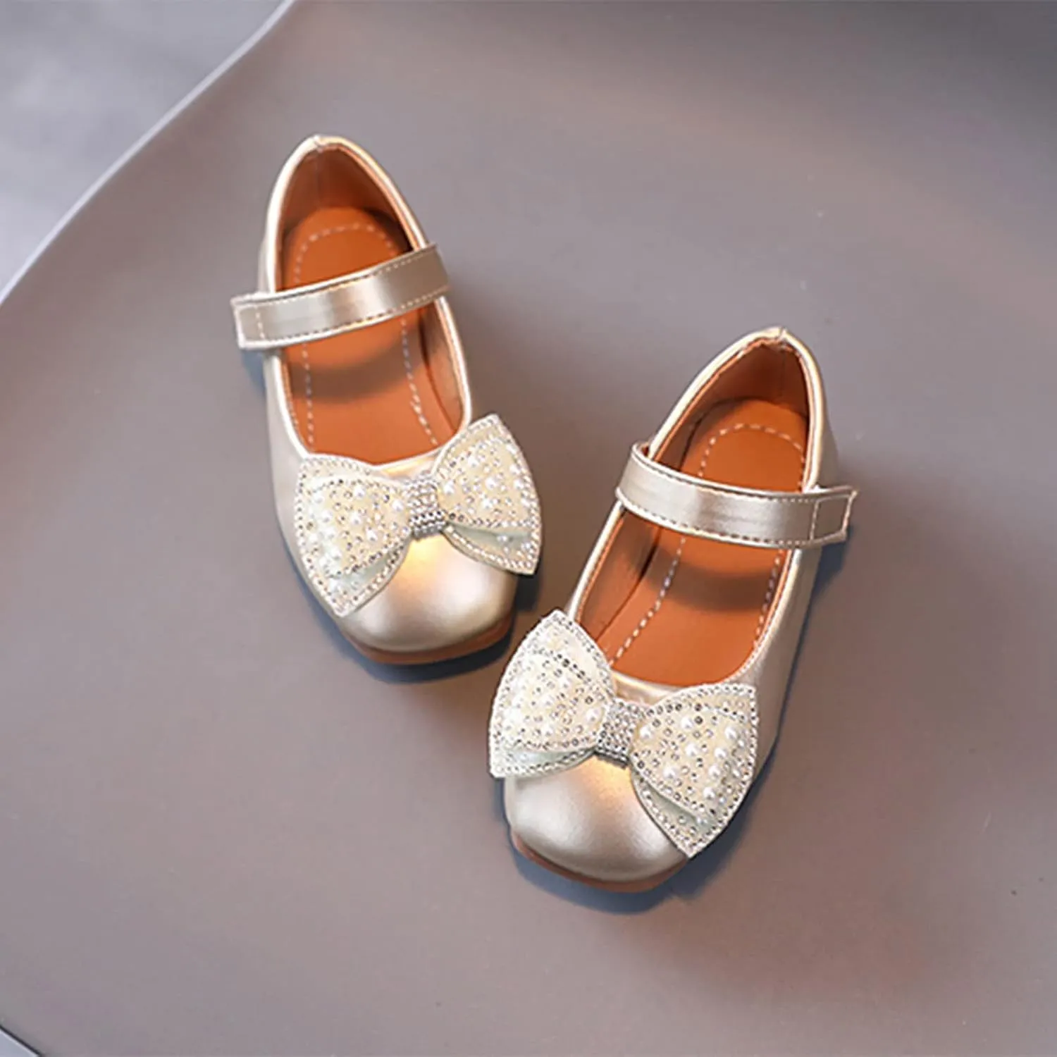 Toddler Dress Shoes,Summer Fall Girls Casual Shoes Bow Pearls Flat Bottom Dress Shoes Hook Loop Kawaii Shoes 1-6 Years