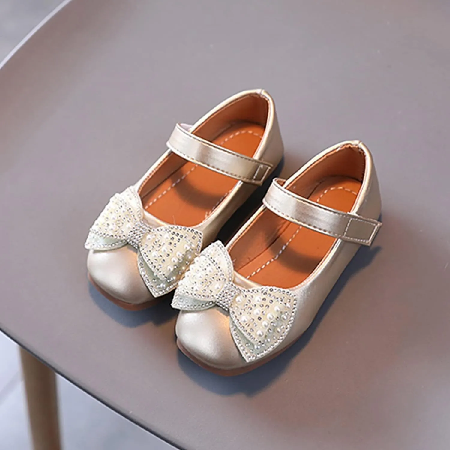 Toddler Dress Shoes,Summer Fall Girls Casual Shoes Bow Pearls Flat Bottom Dress Shoes Hook Loop Kawaii Shoes 1-6 Years