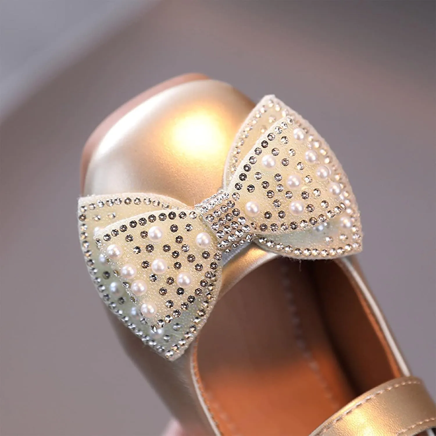 Toddler Dress Shoes,Summer Fall Girls Casual Shoes Bow Pearls Flat Bottom Dress Shoes Hook Loop Kawaii Shoes 1-6 Years