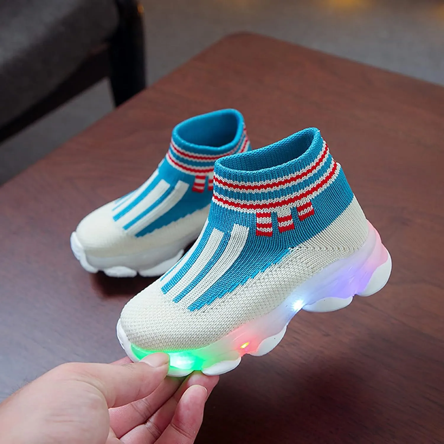Toddler Mesh Light Up Shoes Lightweight Flashing Breathable Soft Sole Walking Sock Sneakers for Boys Girls Kids