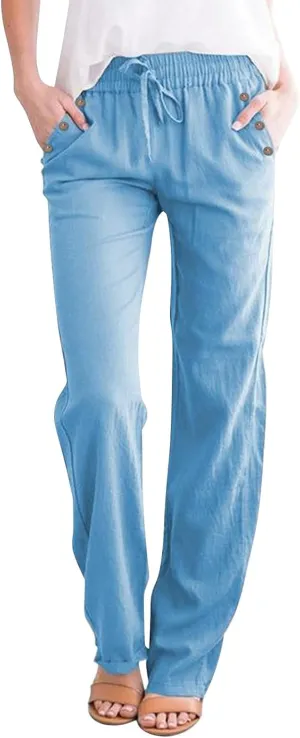 Trendy Pants for Women 2025 Linen Palazzo Pants Summer Casual Loose High Waist Wide Leg Pant Lounge Beach Trousers