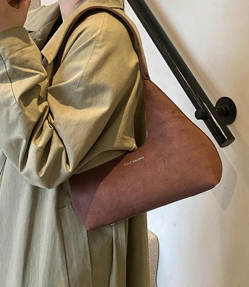 Trendy Suede Crescent Bag for Women Top Handle Satchel Bag Slouchy Shoulder Bag Work Purse Vintage Tote Bag Underarm Bag