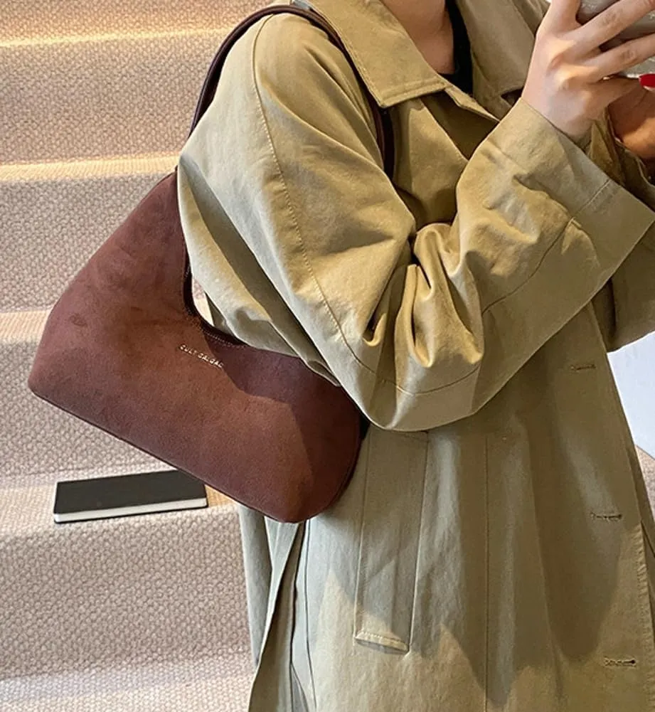 Trendy Suede Crescent Bag for Women Top Handle Satchel Bag Slouchy Shoulder Bag Work Purse Vintage Tote Bag Underarm Bag
