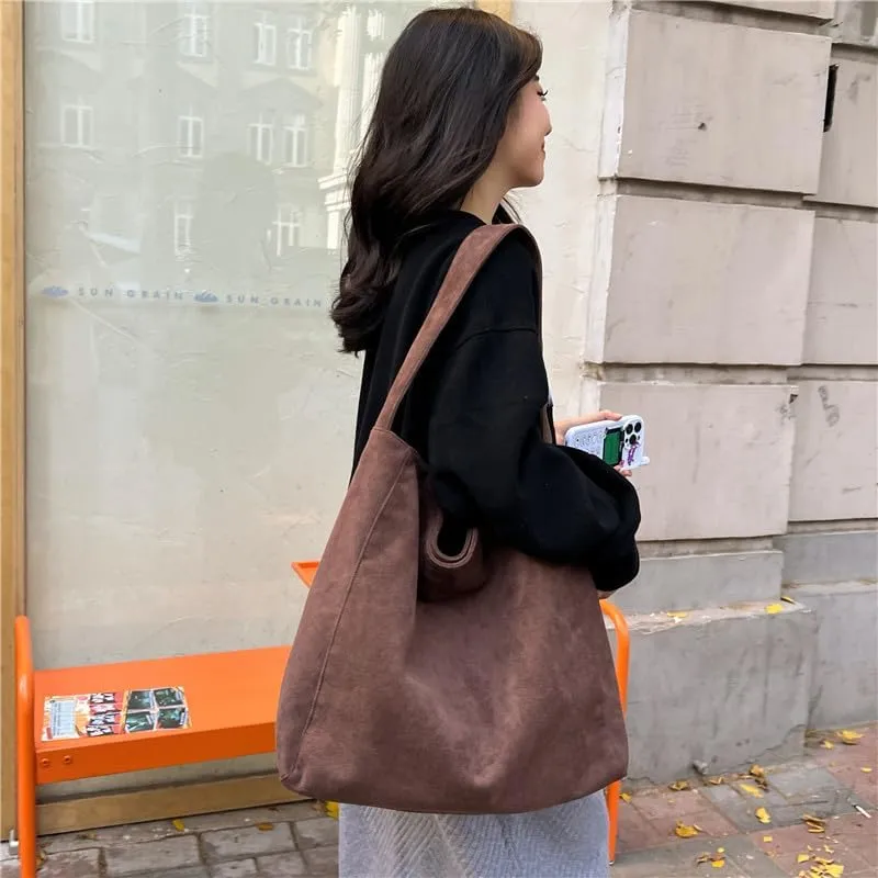 Trendy Womens Large Suede Tote Bag Shoulder Bags For Women Fall Underarm Bag Winter Hobo Bag Work Purses Travel Handbag
