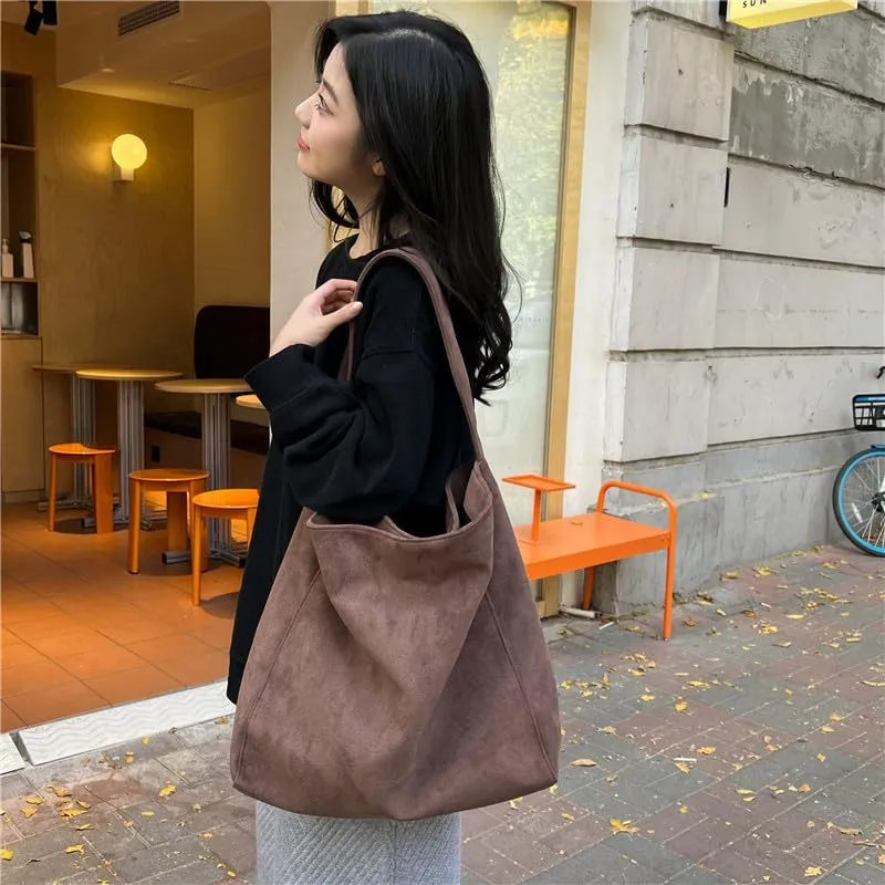 Trendy Womens Large Suede Tote Bag Shoulder Bags For Women Fall Underarm Bag Winter Hobo Bag Work Purses Travel Handbag