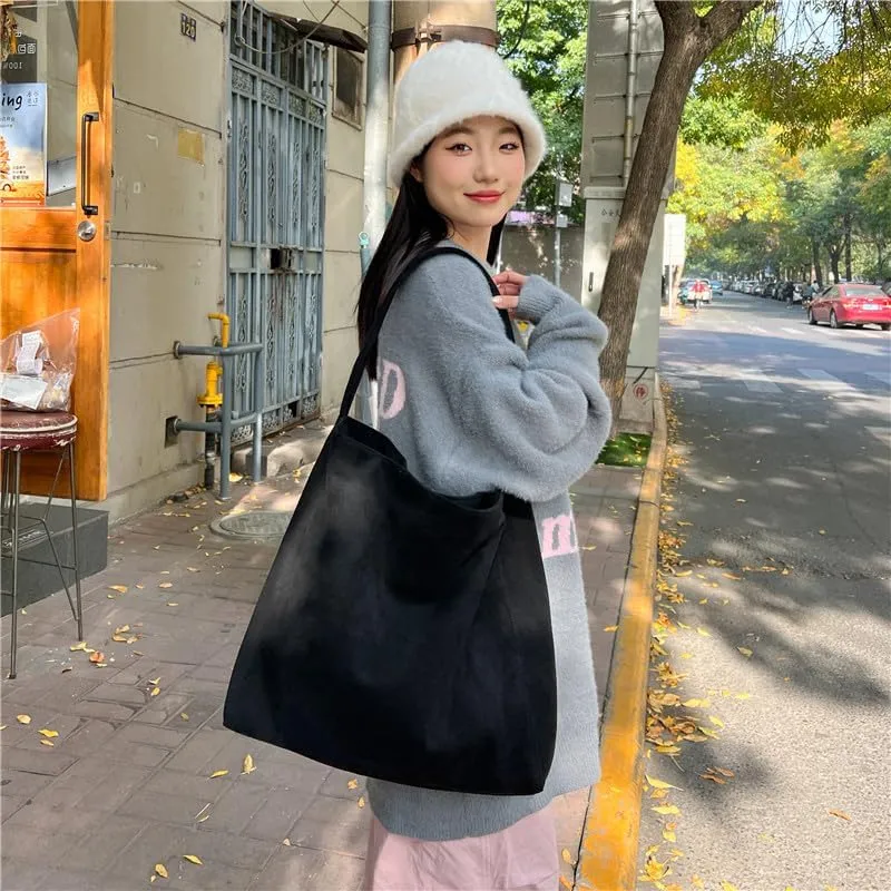Trendy Womens Large Suede Tote Bag Shoulder Bags For Women Fall Underarm Bag Winter Hobo Bag Work Purses Travel Handbag
