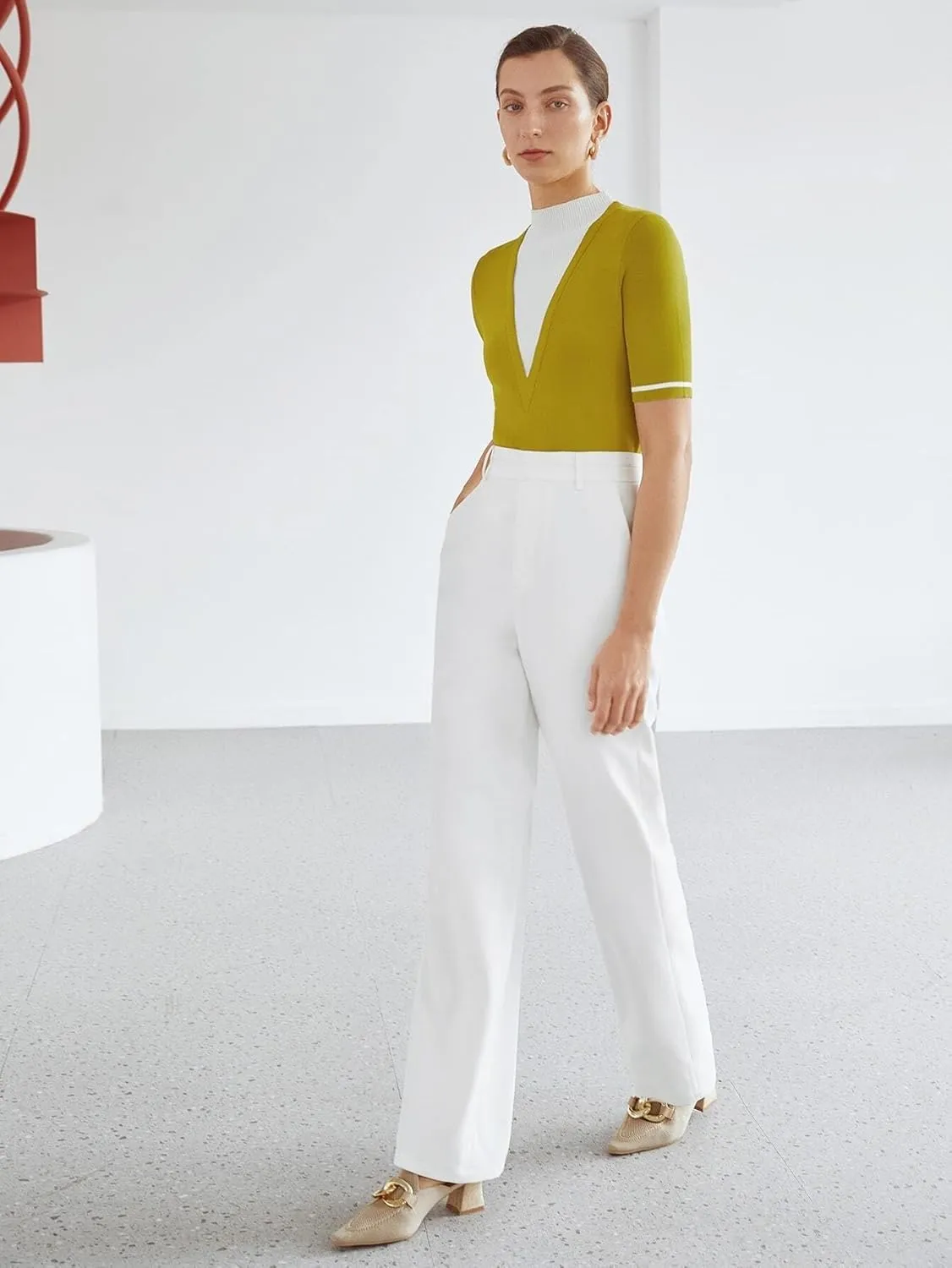 Trousers Pants for Women Fall Trendy White High Waist Straight Leg Pants Fashion Suit Pants