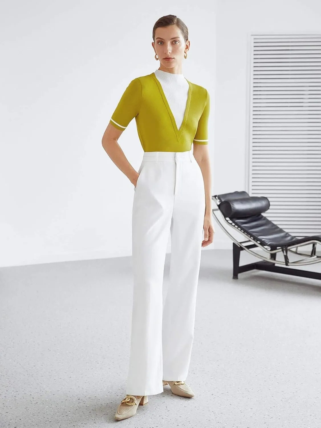Trousers Pants for Women Fall Trendy White High Waist Straight Leg Pants Fashion Suit Pants