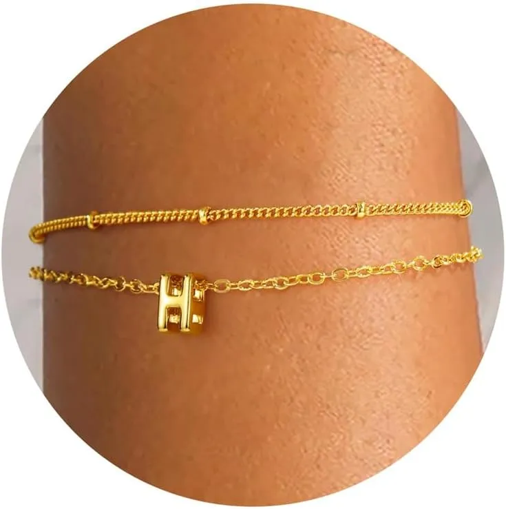 Turandoss Letter A-Z Bracelets for Women Teen Girls - Layered Gold Bracelets, Dainty 18k Gold Bracelets for Women Friendship Bracelets Preppy Bracelets, Teen Girl Gifts Trendy Stuff