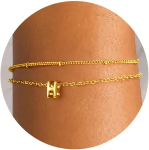 Turandoss Letter A-Z Bracelets for Women Teen Girls - Layered Gold Bracelets, Dainty 18k Gold Bracelets for Women Friendship Bracelets Preppy Bracelets, Teen Girl Gifts Trendy Stuff