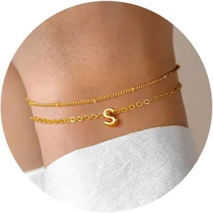 Turandoss Letter A-Z Bracelets for Women Teen Girls - Layered Gold Bracelets, Dainty 18k Gold Bracelets for Women Friendship Bracelets Preppy Bracelets, Teen Girl Gifts Trendy Stuff