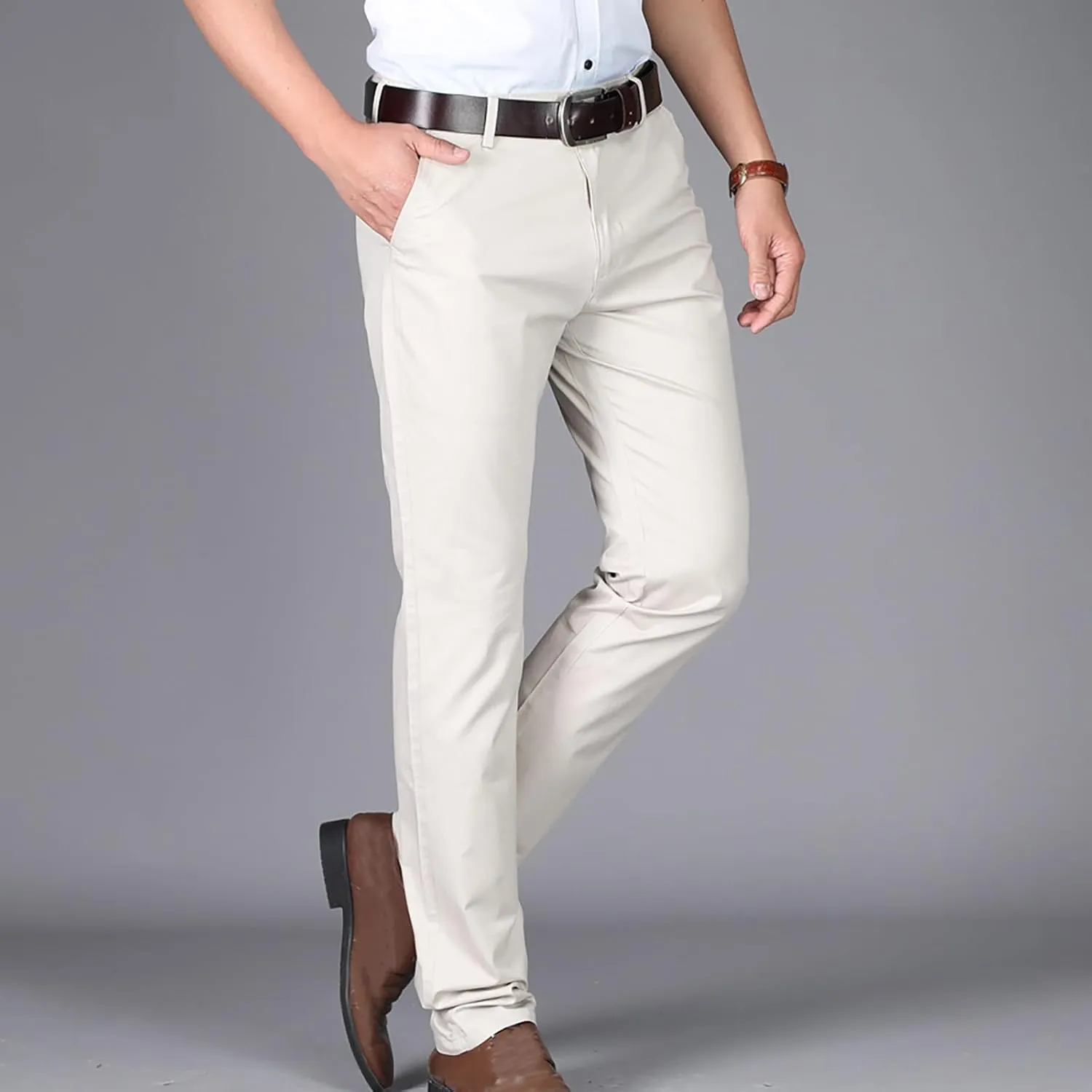 Uillui Men's Slim Fit Dress Pants Casual Business Golf Stretch Chinos Pants Fashion Lightweight Straight Leg Comfort Slacks