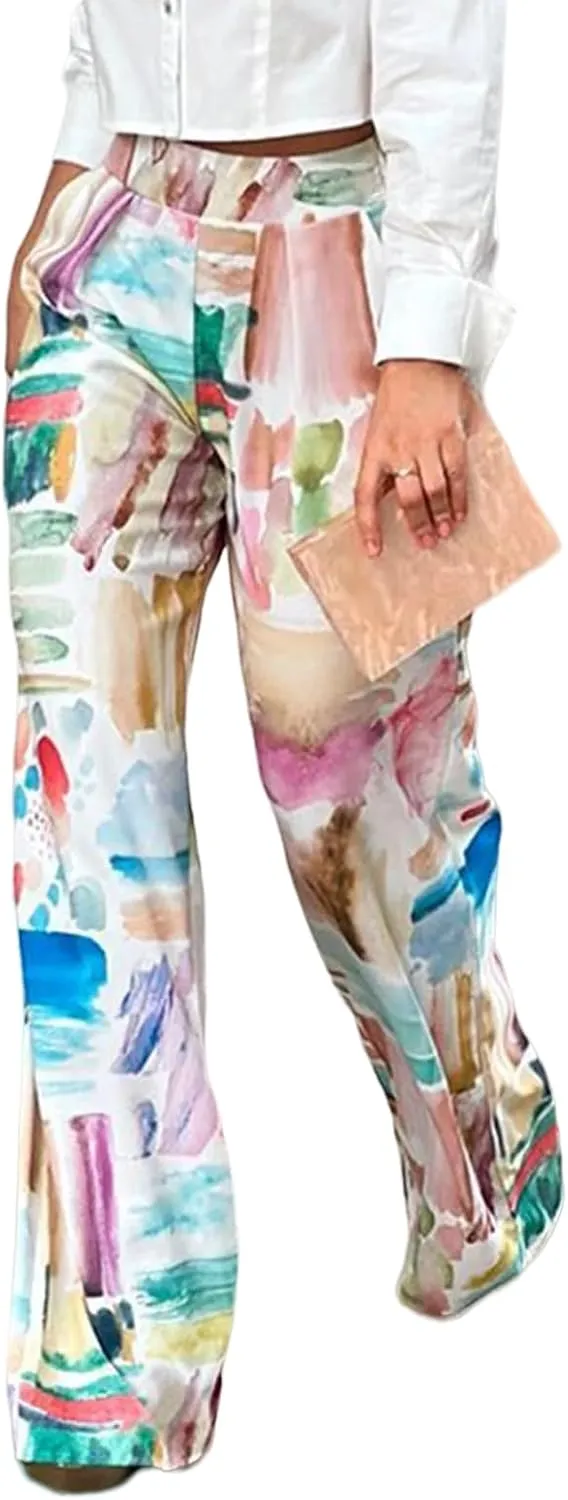 UOOZEE Women's Straight Leg Pants High Waisted Business Work Trousers Long Straight Suit Pants