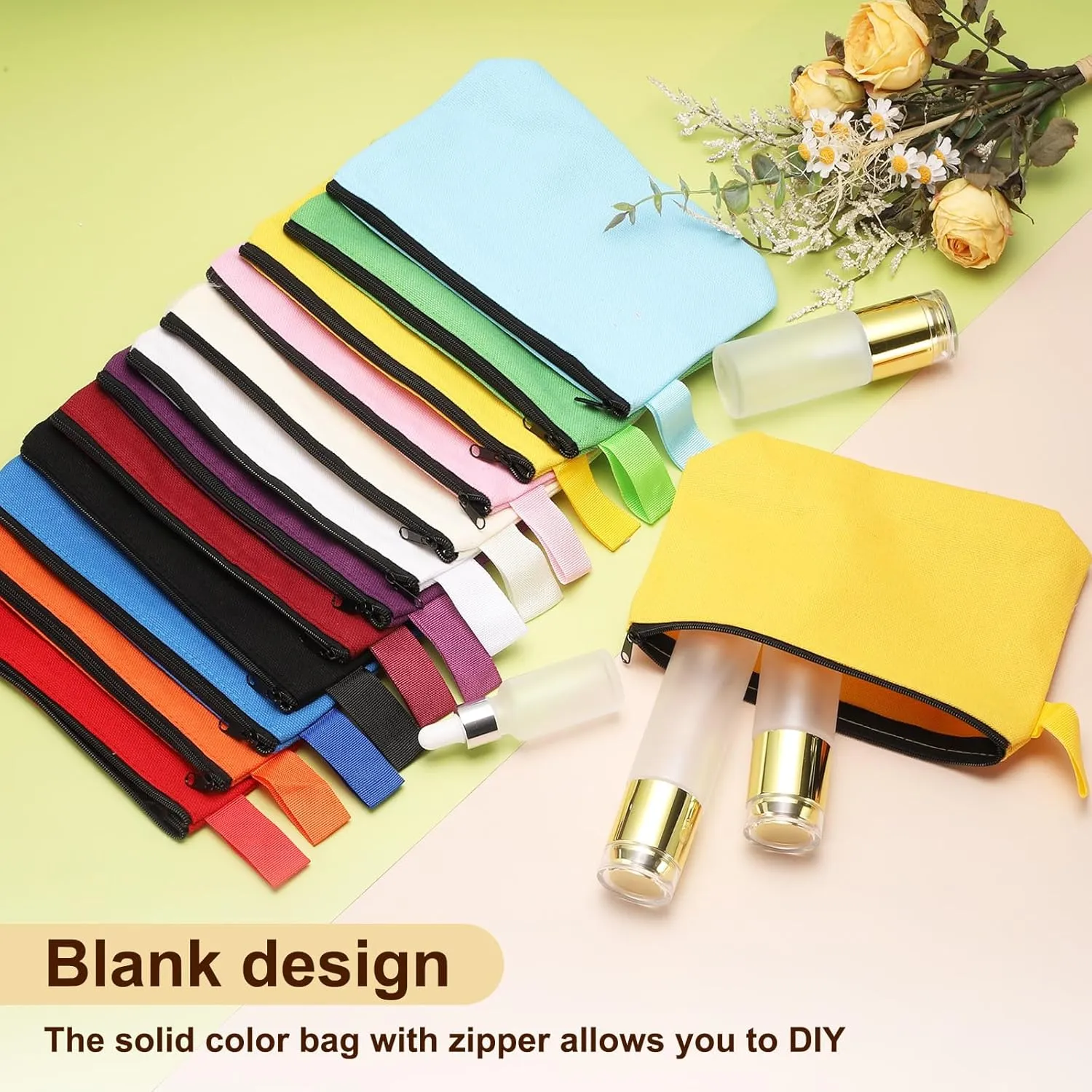 uxcell Canvas Makeup Bags, 10pcs Travel Cosmetic Bags Bulk, Multipurpose Plain Toiletry Zipper Pouches Blank DIY Craft Bags Pencil Bag for Women Teens, Yellow(7.5 x 5 x 1.8inch)