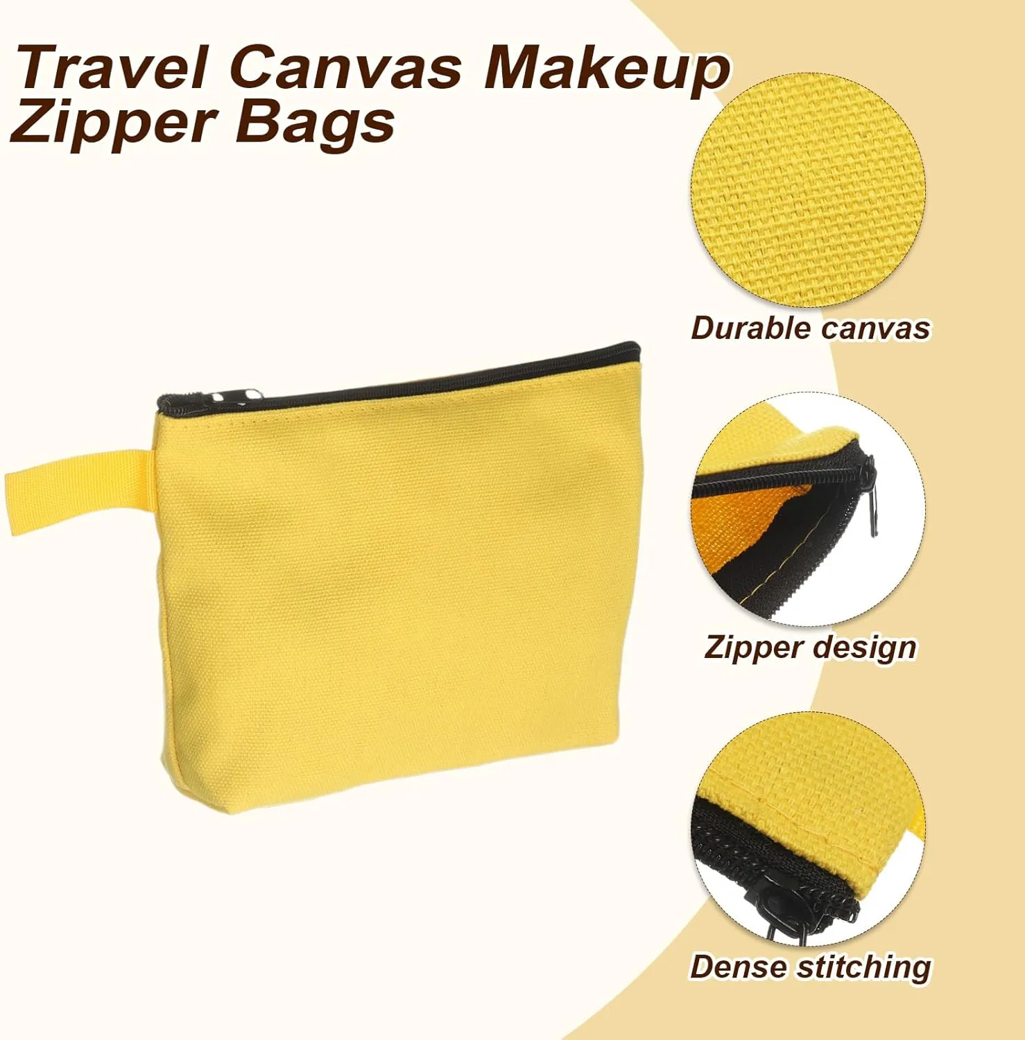 uxcell Canvas Makeup Bags, 10pcs Travel Cosmetic Bags Bulk, Multipurpose Plain Toiletry Zipper Pouches Blank DIY Craft Bags Pencil Bag for Women Teens, Yellow(7.5 x 5 x 1.8inch)