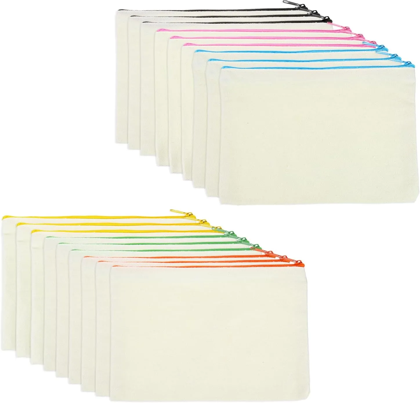 uxcell Canvas Makeup Bags, 36 Pcs Travel Cosmetic Bags Bulk, Multipurpose Blank Toiletry Zipper Pouches Blank DIY Craft Bags Pencil Bag for Women Teens, 6 Color