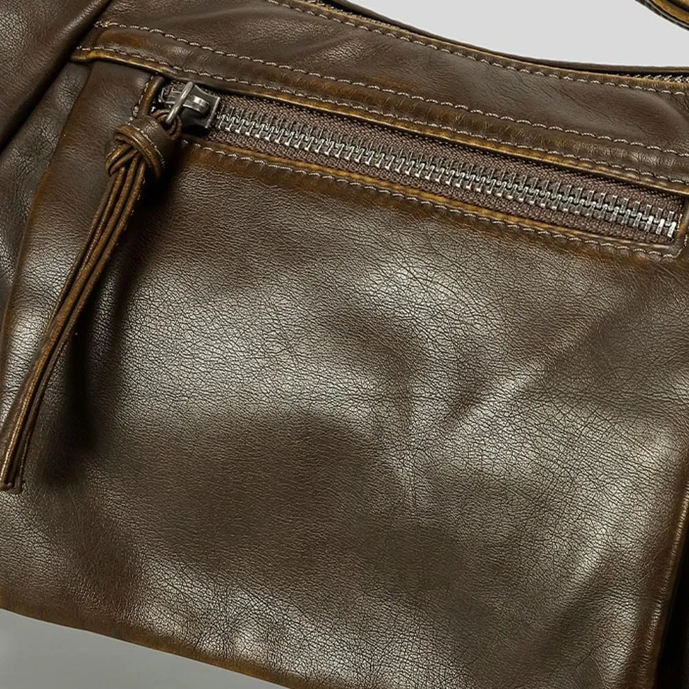 Vegan Leather Shoulder Bag for Women Vintage Small Tote Purses Y2K Punk Top Handle Handbags Multi Pocket Satchels