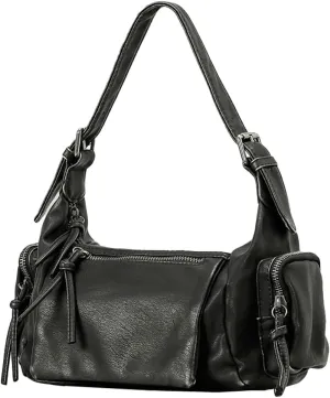 Vegan Leather Shoulder Bag for Women Vintage Small Tote Purses Y2K Punk Top Handle Handbags Multi Pocket Satchels