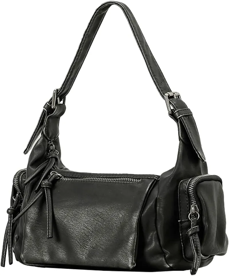 Vegan Leather Shoulder Bag for Women Vintage Small Tote Purses Y2K Punk Top Handle Handbags Multi Pocket Satchels