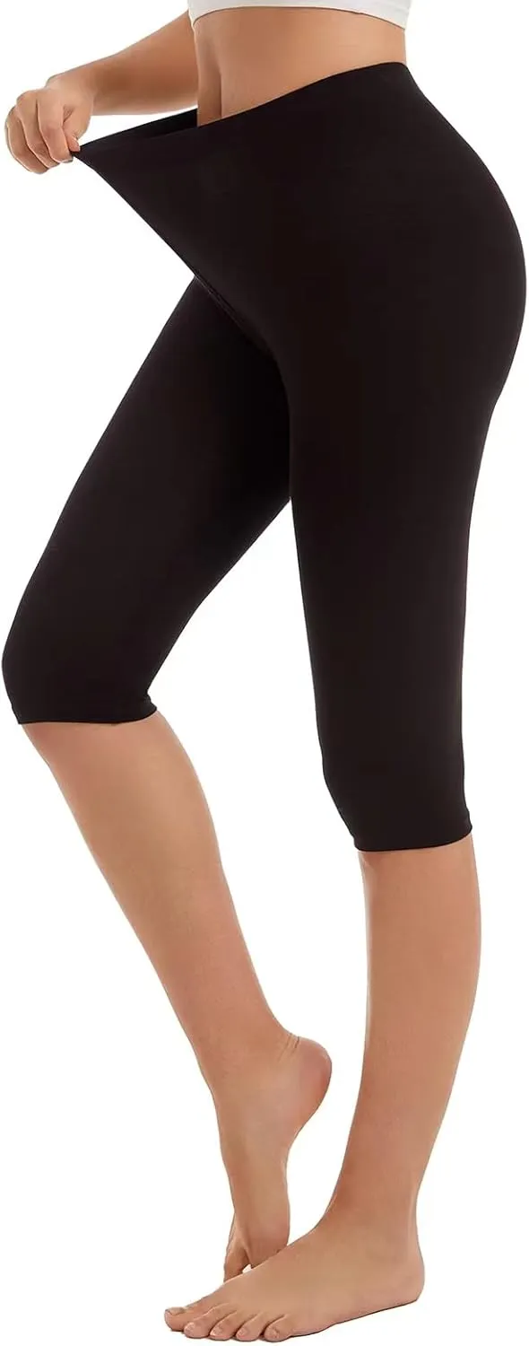 Vinconie Women Knee Leggings 3/4 Capri Cropped Leggings Under Skirt Shorts