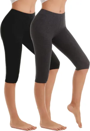 Vinconie Women Knee Leggings 3/4 Capri Cropped Leggings Under Skirt Shorts