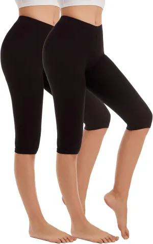 Vinconie Women Knee Leggings 3/4 Capri Cropped Leggings Under Skirt Shorts