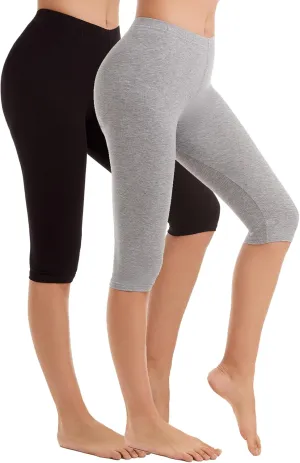 Vinconie Women Knee Leggings 3/4 Capri Cropped Leggings Under Skirt Shorts