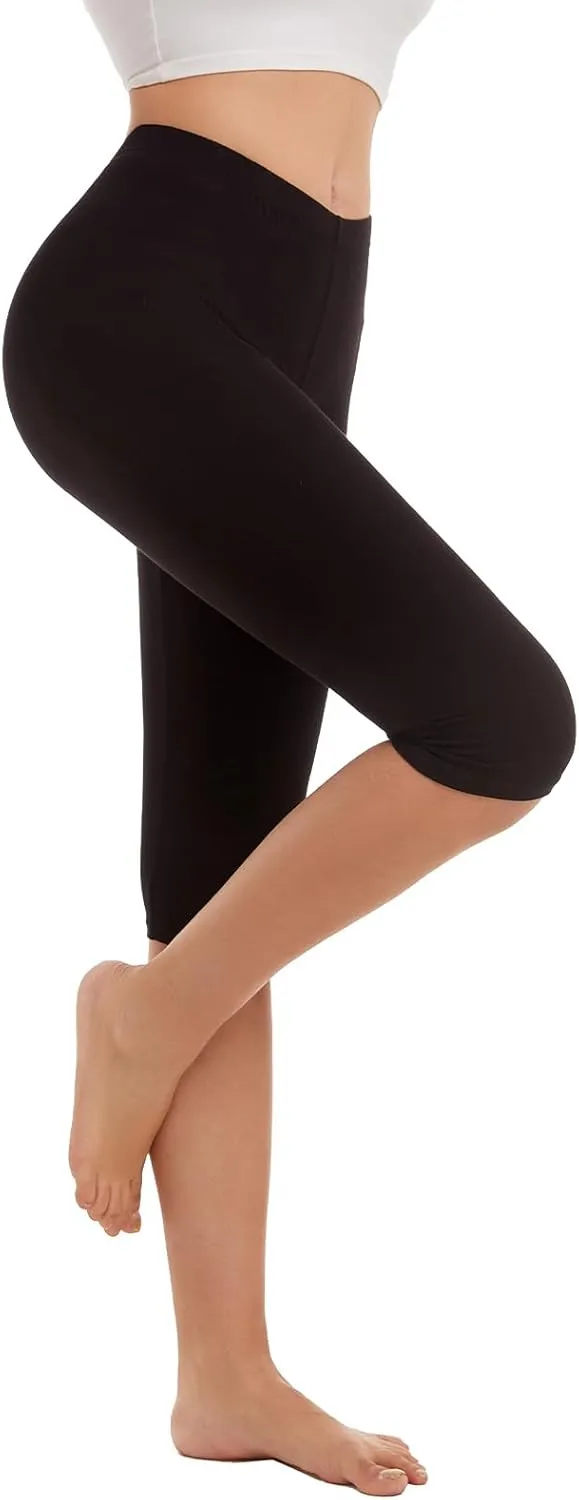 Vinconie Women Knee Leggings 3/4 Capri Cropped Leggings Under Skirt Shorts