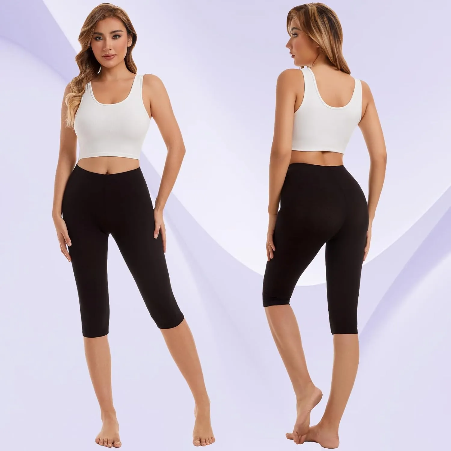 Vinconie Women Knee Leggings 3/4 Capri Cropped Leggings Under Skirt Shorts