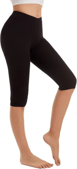 Vinconie Women Knee Leggings 3/4 Capri Cropped Leggings Under Skirt Shorts