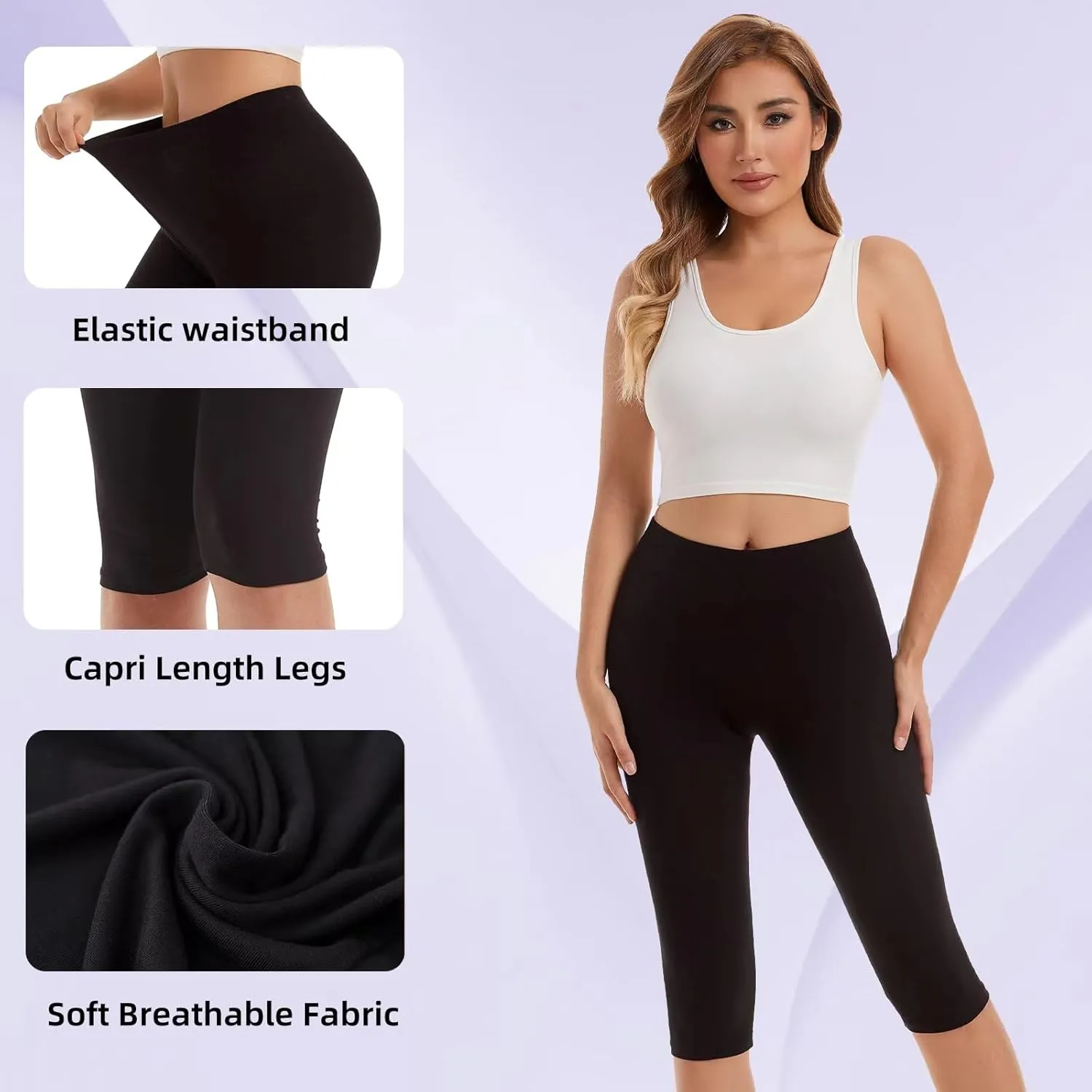 Vinconie Women Knee Leggings 3/4 Capri Cropped Leggings Under Skirt Shorts
