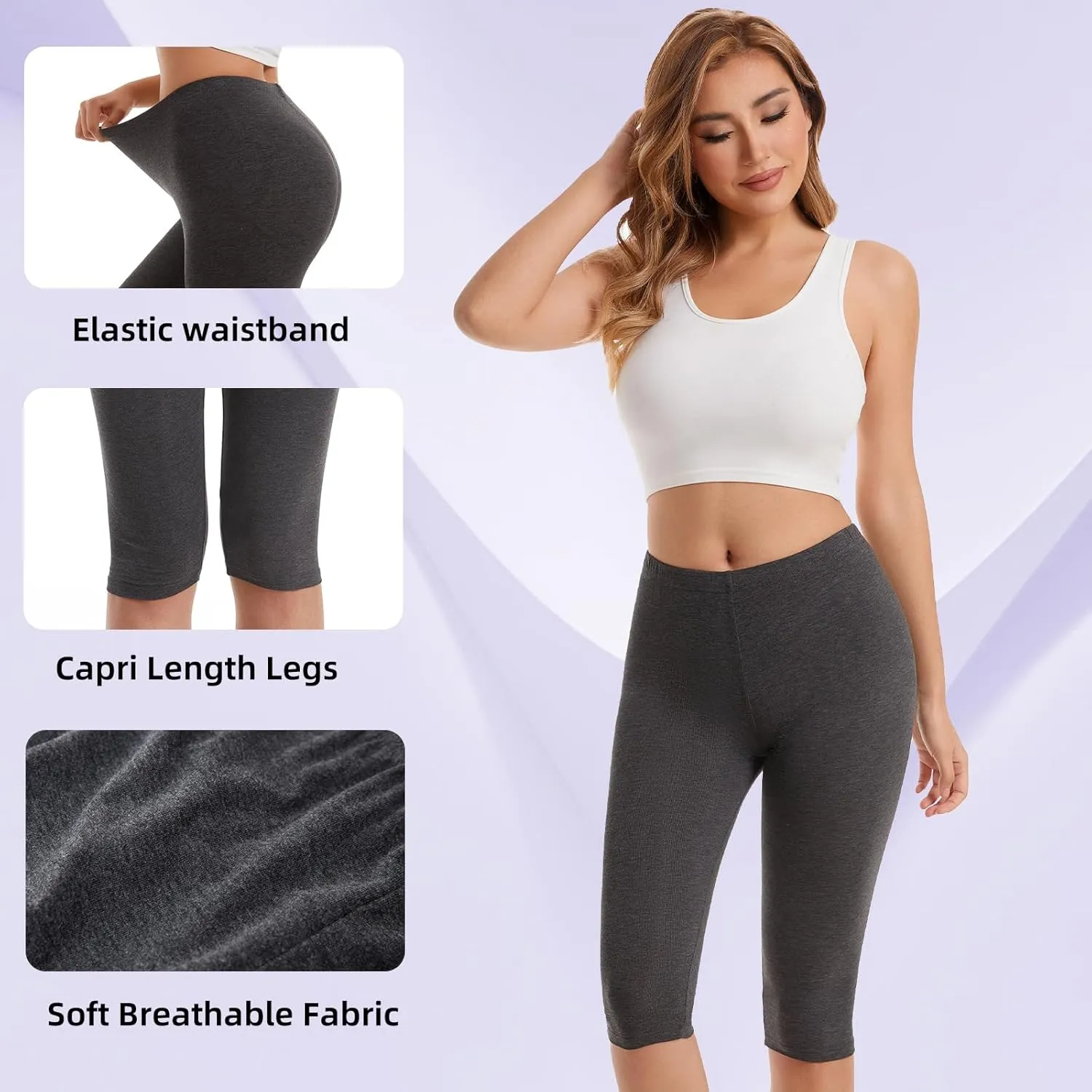 Vinconie Women Knee Leggings 3/4 Capri Cropped Leggings Under Skirt Shorts