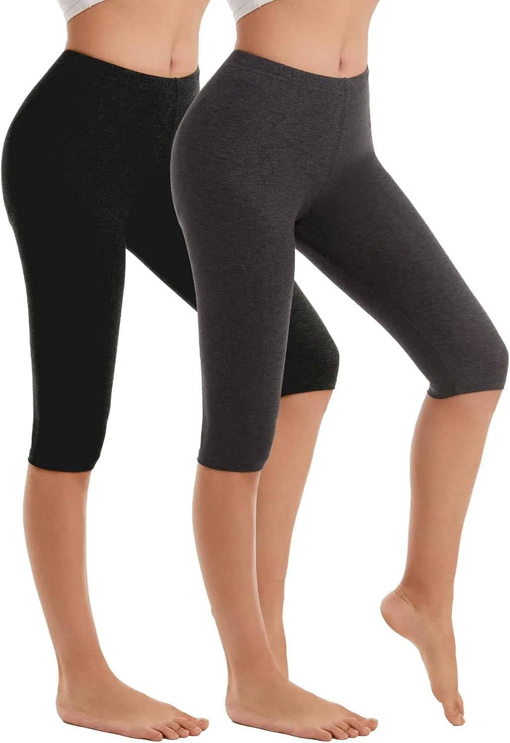 Vinconie Women Knee Leggings 3/4 Capri Cropped Leggings Under Skirt Shorts