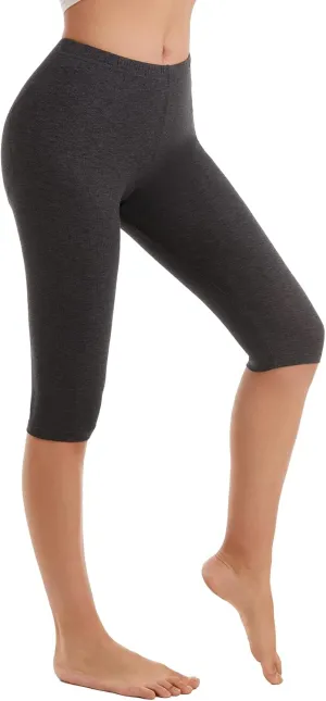 Vinconie Women Knee Leggings 3/4 Capri Cropped Leggings Under Skirt Shorts