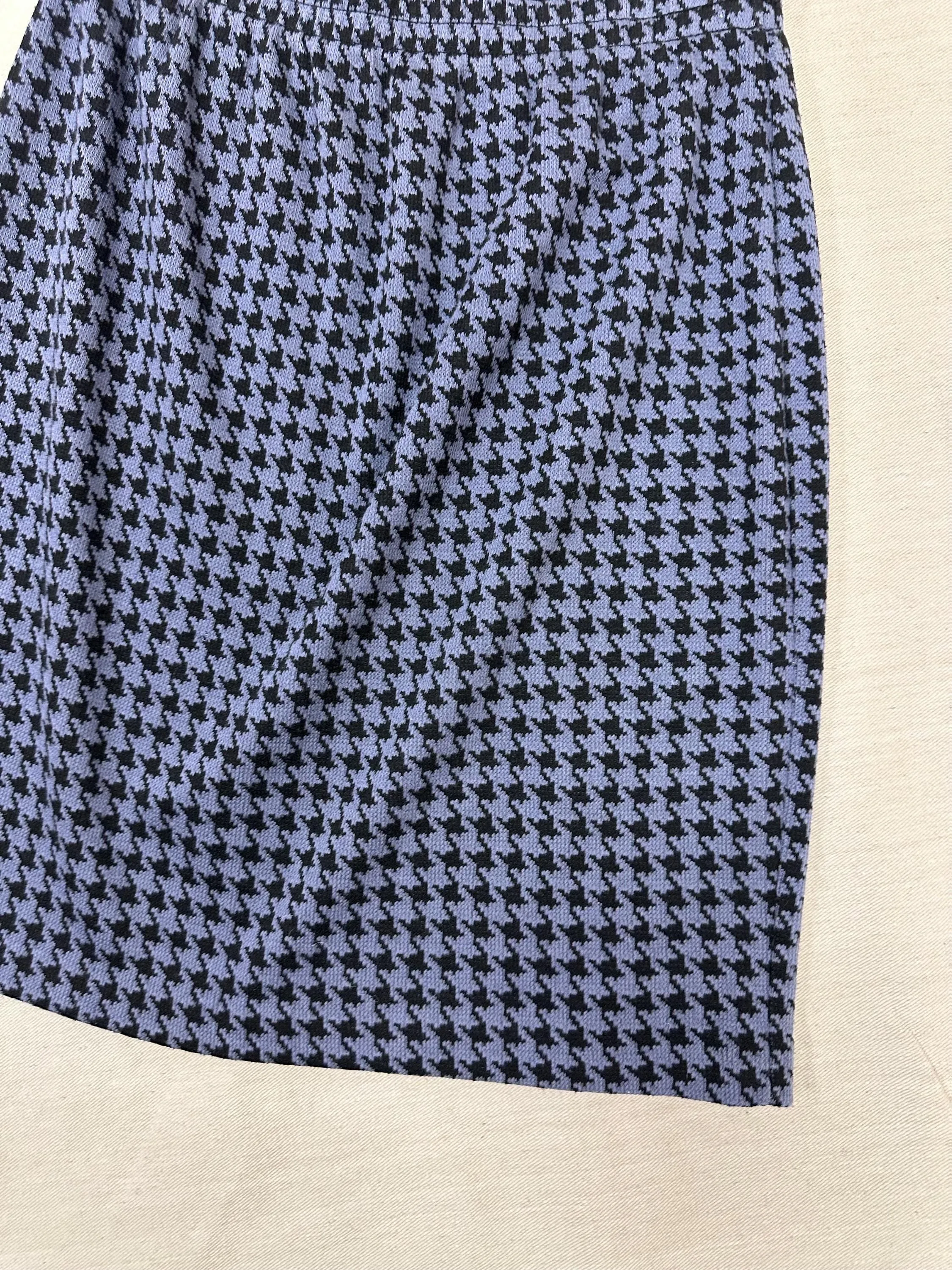 Vintage 80s Blue Houndstooth Cotton Strechy Comfy High Waisted Mini Skirt | Size Medium